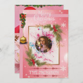 Elegant Pink Christmas Card with Custom Photo Fram Kaart (Voorkant / Achterkant)