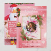 Elegant Pink Christmas Card with Custom Photo Fram Kaart (Voorkant / Achterkant)