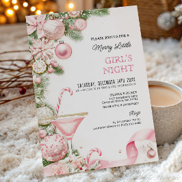 Elegant Pink Christmas Girls Night Invitation Kaart