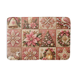 Elegant Pink Christmas Patchwork Blanket Badmat