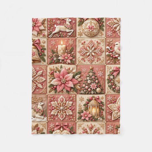 Elegant Pink Christmas Patchwork Blanket Fleece Deken (Voorkant)