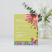 Elegant Pink ConeFlower Paisley Wedding Invitation Uitnodiging Briefkaart (Staand voorkant)