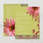 Elegant Pink ConeFlower Paisley Wedding Invitation Uitnodiging Briefkaart (Voorkant / Achterkant)