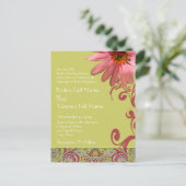 Elegant Pink ConeFlower Paisley Wedding Invitation Uitnodiging Briefkaart (Staand voorkant)