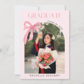 Elegant Pink Coquette Bow 5 Photo Graduation  Aankondiging (Voorkant)