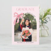 Elegant Pink Coquette Bow 5 Photo Graduation  Aankondiging (Staand voorkant)