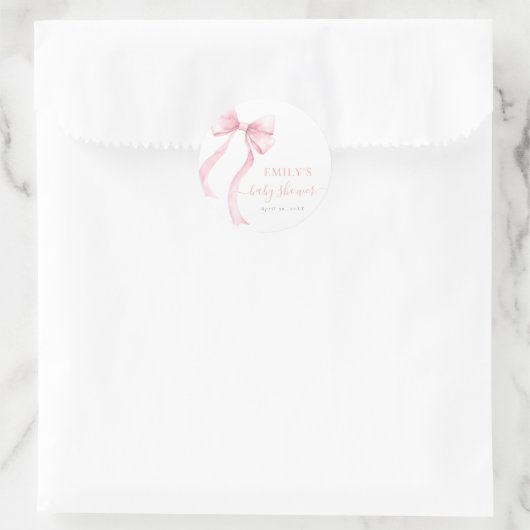 Elegant Pink Coquette Bow Girl Baby Shower Ronde Sticker (Tas)