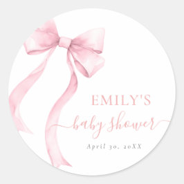 Elegant Pink Coquette Bow Girl Baby Shower Ronde Sticker