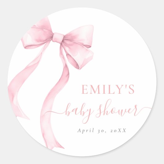 Elegant Pink Coquette Bow Girl Baby Shower Ronde Sticker (Voorkant)
