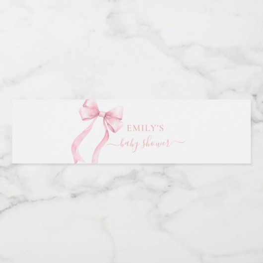 Elegant Pink Coquette Bow Girl Baby Shower Waterfles Etiket (Enkel label)