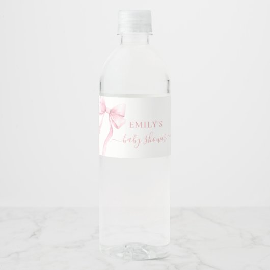 Elegant Pink Coquette Bow Girl Baby Shower Waterfles Etiket (Voorkant)