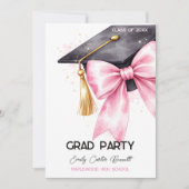 Elegant Pink Coquette Bow Graduation Hat Kaart (Voorkant)