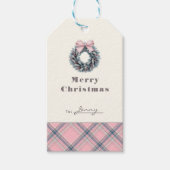 Elegant Pink Coquette Xmas Wreath Preppy Plaid Cadeaulabel (Voorkant)