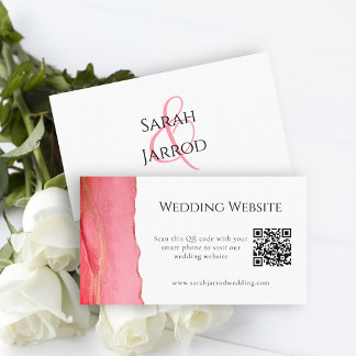 Elegant Pink Coral QR Wedding Website Kaart Visitekaartje