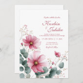 Elegant Pink Cosmos Eucalyptus Watercolor Kaart (Voorkant / Achterkant)