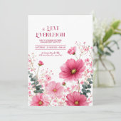 Elegant Pink Cosmos Eucalyptus Watercolor Kaart (Staand voorkant)