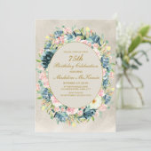 Elegant Pink Cream Floral Greenery 75th Birthday Kaart (Staand voorkant)