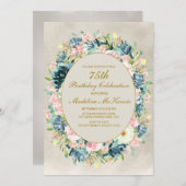 Elegant Pink Cream Floral Greenery 75th Birthday Kaart (Voorkant / Achterkant)