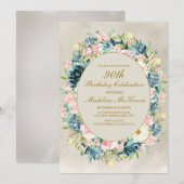 Elegant Pink Cream Floral Greenery 90th Birthday Kaart (Voorkant / Achterkant)