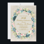 Elegant Pink Cream Floral Greenery 90th Birthday Kaart<br><div class="desc">Elegant blush roze en ivoorcrème waterverf floral with sage and neo green leaves on a  90th verjaardagsfeest uitnodiging.</div>