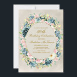 Elegant Pink Cream Floral Greenery 90th Birthday Kaart<br><div class="desc">Elegant blush roze en ivoorcrème waterverf floral with sage and neo green leaves on a  90th verjaardagsfeest uitnodiging.</div>