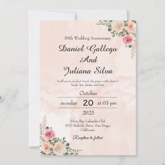 Elegant Pink Cream Floral Wedding Anniversary Kaart (Voorkant)