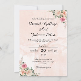Elegant Pink Cream Floral Wedding Anniversary Kaart