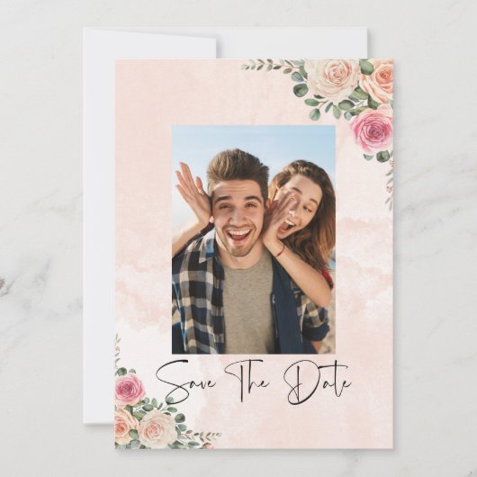 Elegant Pink Cream Floral Wedding Save the Date Kaart (Voorkant)