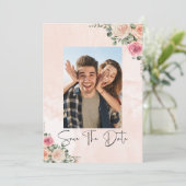 Elegant Pink Cream Floral Wedding Save the Date Kaart (Staand voorkant)