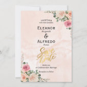 Elegant Pink Cream Floral Wedding Save the Date Kaart (Achterkant)