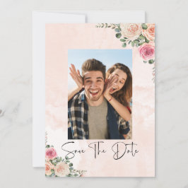 Elegant Pink Cream Floral Wedding Save the Date  Kaart