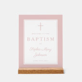 Elegant Pink Cross Girl Baptism Welcome Acryl Bord (Voorkant)