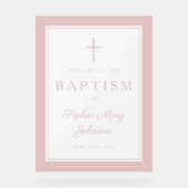 Elegant Pink Cross Girl Baptism Welcome Acryl Bord (Voorkant)