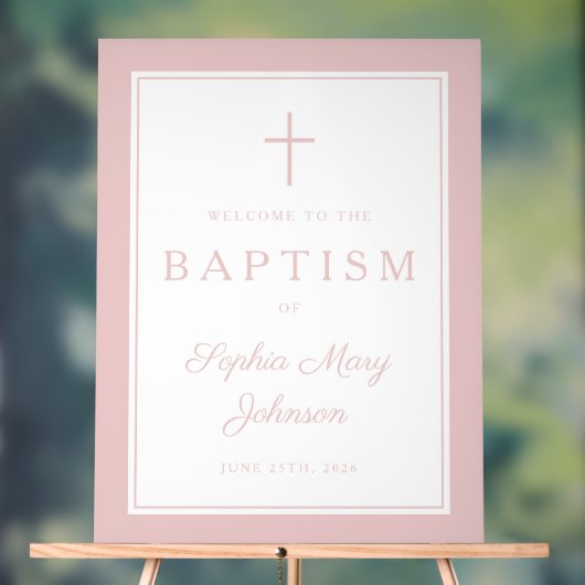 Elegant Pink Cross Girl Baptism Welcome Acryl Bord (Neutraal)