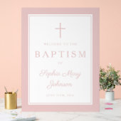 Elegant Pink Cross Girl Baptism Welcome Acryl Bord (Huwelijk)