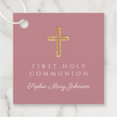 Elegant Pink Cross Girl First Communion Bedankjes Labels (Voorkant)