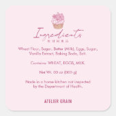 Elegant Pink Cupcake Bakery Ingredient Product Vierkante Sticker (Voorkant)