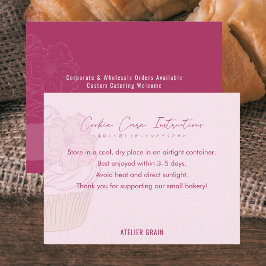 Elegant Pink Cupcake Cookie Care Instructions Bedankkaart