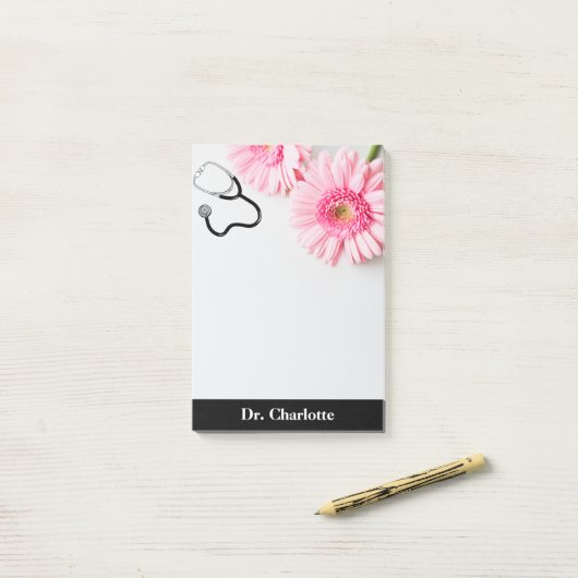 Elegant Pink Daisy Doctor stethoscoop Post-it® Notes (Op bureau)