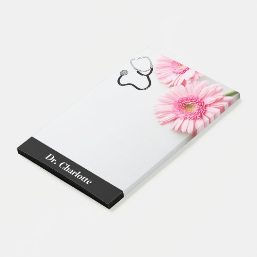 Elegant Pink Daisy Doctor stethoscoop Post-it® Notes (Schuin)