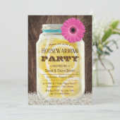 Elegant Pink Daisy Lemonade Jar Housewarming Party Kaart (Staand voorkant)