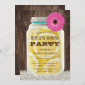 Elegant Pink Daisy Lemonade Jar Housewarming Party Kaart (Voorkant / Achterkant)