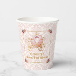 Elegant Pink Damask Princess Carriage Baby Shower Papieren Bekers