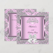 Elegant Pink Damask Silver Birthday Party Kaart (Voorkant / Achterkant)