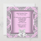 Elegant Pink Damask Silver Birthday Party Kaart (Achterkant)