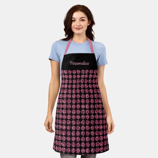 Elegant Pink Diamond Gem Girly Pattern Apron Schort (Gedragen)
