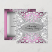 Elegant Pink Diamond Jewel Birthday Party Invite Kaart (Voorkant / Achterkant)
