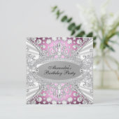 Elegant Pink Diamond Jewel Birthday Party Invite Kaart (Staand voorkant)