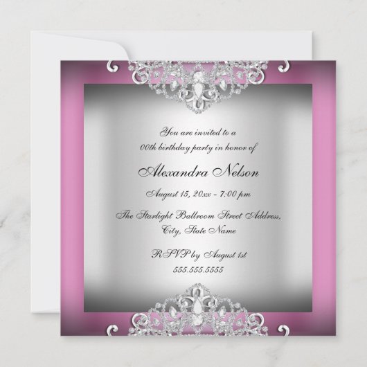 Elegant Pink Diamond Jewel Birthday Party Invite Kaart (Achterkant)