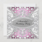 Elegant Pink Diamond Jewel Birthday Party Invite Kaart (Voorkant)